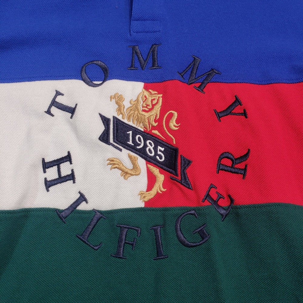 Tommy Hilfiger Long Sleeve Colorblock Polo Shirt Mens Med Embroidered Lion 1985 - Picture 4 of 9